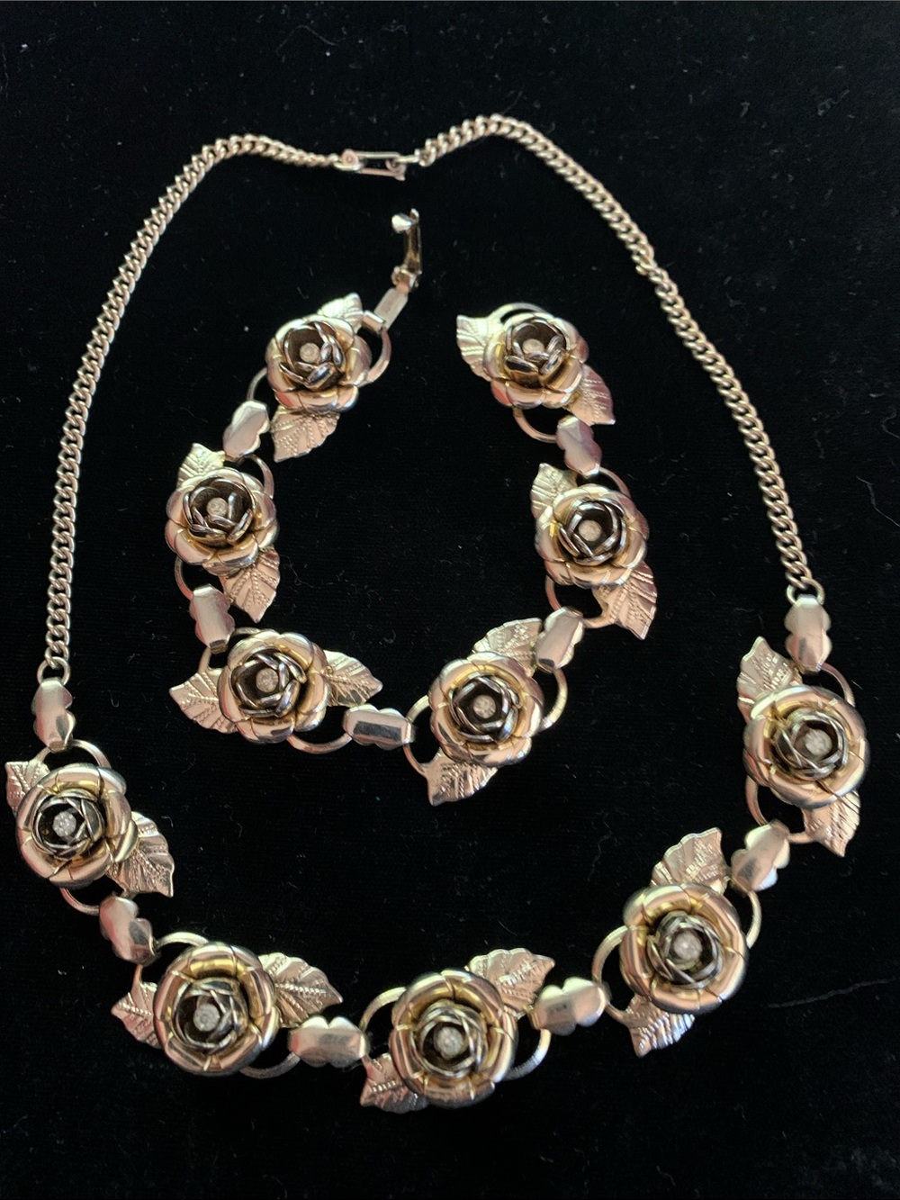 Gold-Tone Rose Link Necklace & Bracelet Set